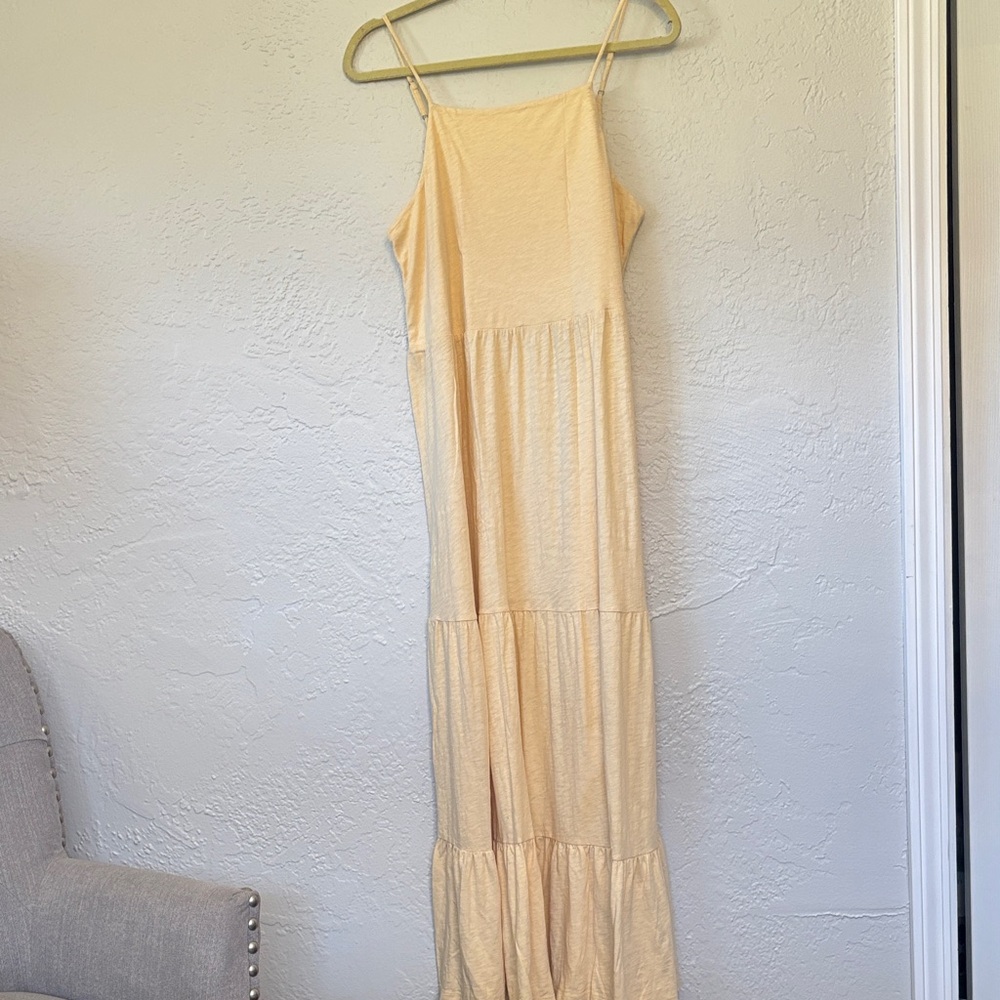 Z Supply Rory Pale Yellow Tiered Spaghetti-Strap Cotton Maxi Dress M - Picture 2 of 8